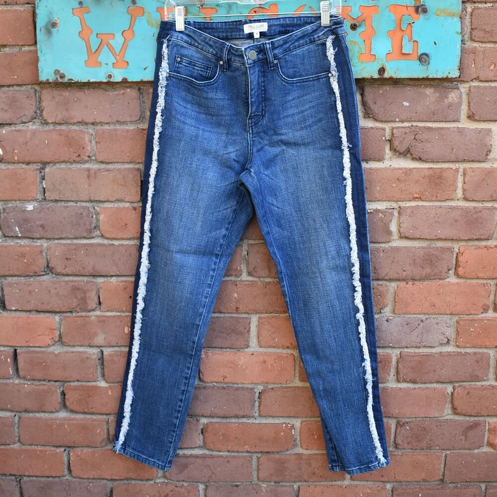 Tru Luxe Ankle Jeans with Side Seam Fringe Size 8